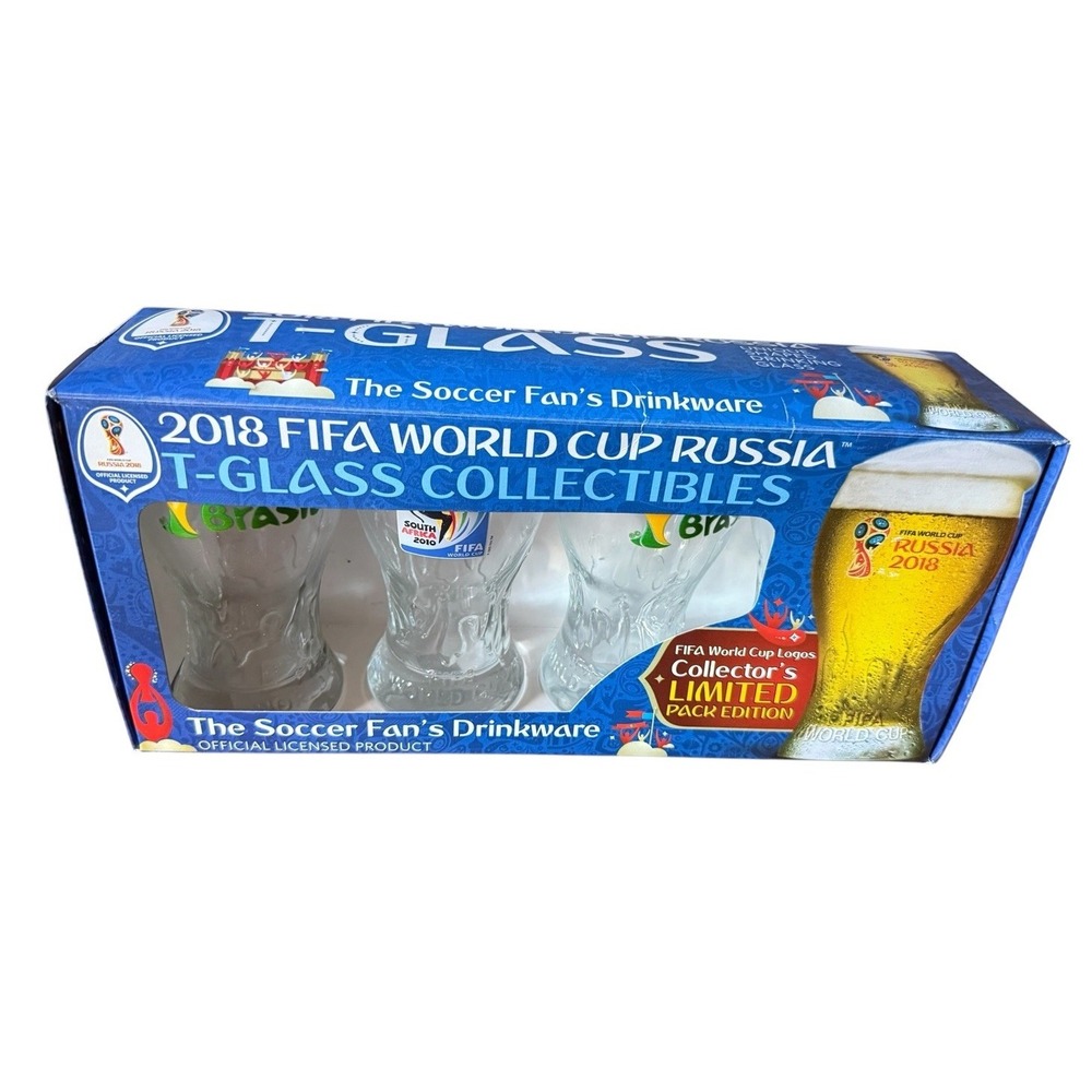 2018 FIFA World Cup Russia T-Glass Collectible Unique Shaped 4 Pk 14 Oz Limited